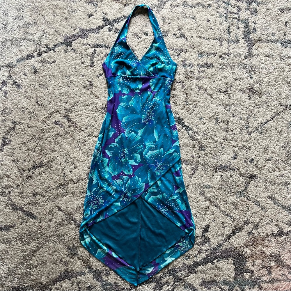City Triangles Teal and Purple Floral Midi Dress